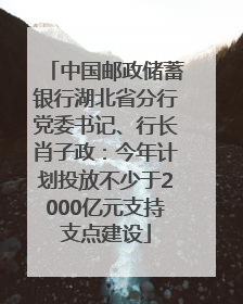 中国邮政储蓄银行湖北省分行党委书记、行长肖子政：今年计划投放不少于2000亿元支持支点建设