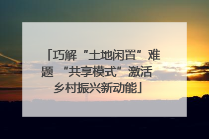 巧解“土地闲置”难题 “共享模式”激活乡村振兴新动能